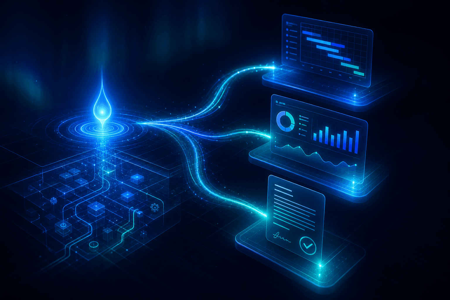 A single source signal radiating outward and lighting up enterprise destination systems
