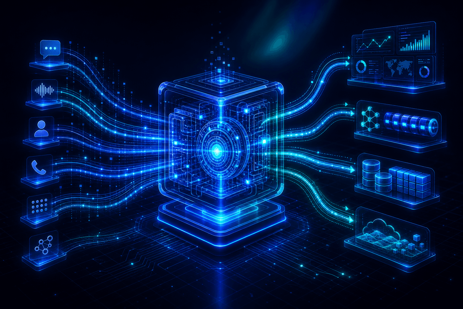 The Streamvane platform ingesting Genesys events and fanning computed KPIs out to dashboards, brokers and data platforms